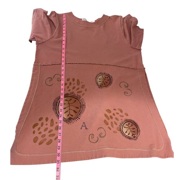 Blue Fish Organic Cotton Hand Painted Tunic Top Peach Size 1 Art To Wear Artsy - Picture 11 of 15